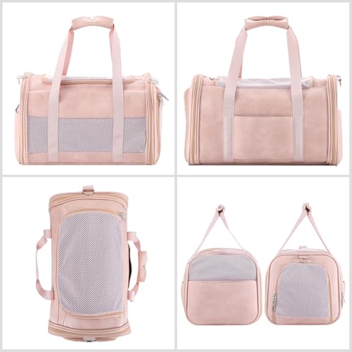 Fashion Leather Dog Carrier, Airline Approved Cat Carrier Soft Sided Pet Bag Carrier Purse for Puppy Kitten Small Animals Pink - color: Pink