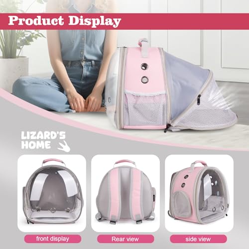 WEVONIGU Expandable Small Animal Backpack Carrier with Clear Bubble Window Large Space Travel Cage for Hedgehog Rat Parrot,Bearded Dragon,Sugar Glider,Airline Approved (Pink, BE Backpack) - color: Pink, size: BE Backpack