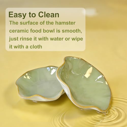 2PCS Ceramic Hamster Food Dish,Lotus Leaf Guinea Pig Food Bowls | Rats Anti-Turning Feeding Dishes for Gerbils Mice 4.5in,Shallow Chew-Proof Bowl, Non-Slip Base, Easy to Clean - size: 2Pcs Green