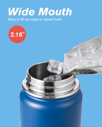 Coolflask 24 oz Insulated Water Bottle with Straw & 3 Leakproof Lids | Water Flask Stainless Steel Triple-Wall Vacuum, Cupholder Friendly, Cold 48+h, Dishwasher Safe, Non-BPA, for Gym & Hiking - color: King's Blue, size: 24 Ounces