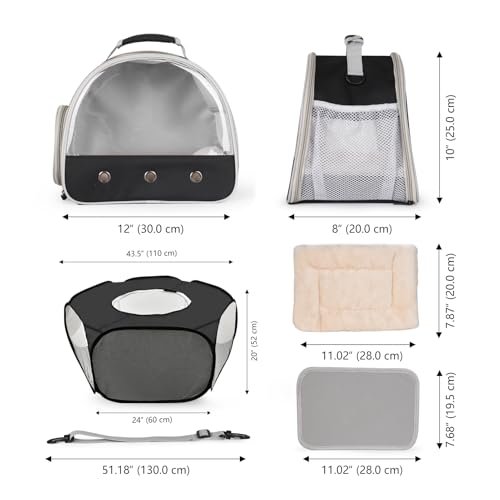 2-Pack Guinea Pig Carrier Backpack and Playpen with Lid, Breathable Pet Pen Excercise Fence, Portable Travel Cage for Bunny, Bearded Dragon, Rabbits, Hamster, Chinchillas, Sugar Glider, Squirrel - color: Black