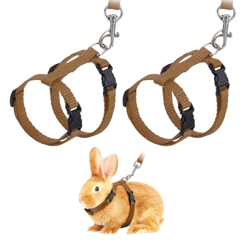 Rabbit Harness and Leash, Escape Proof Bunny Cat Leash Small Animal Harness Soft Adjustable Buckle(2Pcs, Brown) for Bunny Kitten Cats Puppies Walking Hiking Training - color: Brown