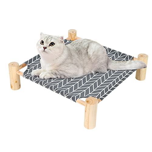 Patas Lague Cat Hammock Bed Small Eleveted Dog Bed 19x19 in Arrow | Brethable Wooden Pet Bed, Cooling Rabbit Cot, Outdoor Cat Furniture For Summer - color: Arrow