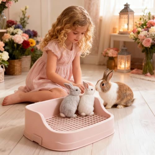 Large Rabbit Litter Box, Bunny Litter Box, Removable Top and Base, Pink | Removable Top and Bottom, Easy to Assemble and Clean, Suitable for Adult Rabbits, Guinea Pigs and Other Small Pets - color: Pink, size: 17.8" × 11.8" × 7.5"