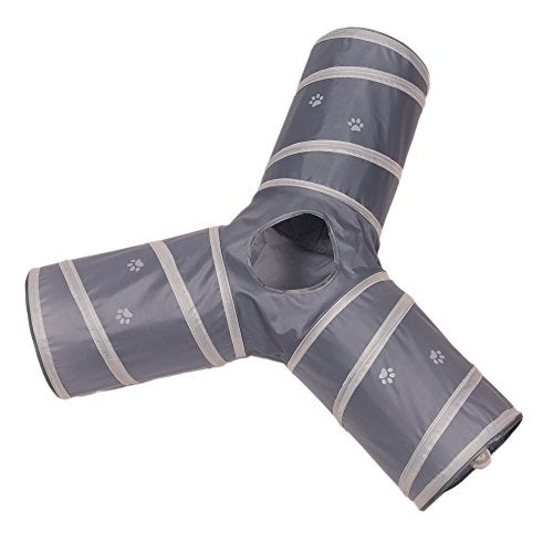Cat Tunnel - Collapsible 3 Way Play Toy - Tube Fun for Rabbits, Kittens, and Dogs - Grey - color: Grey