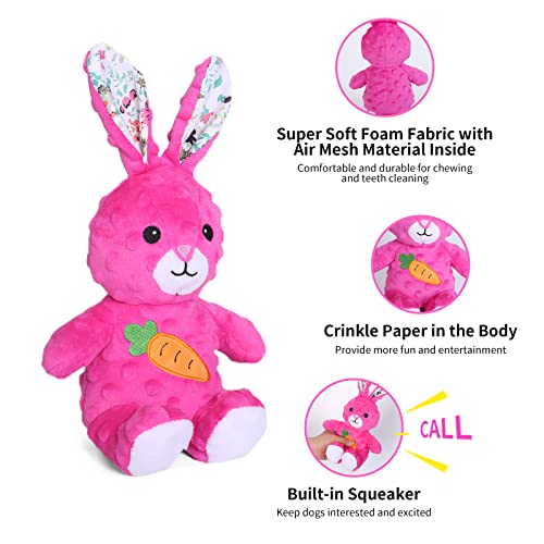 DODODOLA Stuffed Dog Toys Durable Plush Dog Toy with Crinkle Paper Cute Elephant Squeaky Dog Toys Dog Chew Toys for Medium Large Breed (Pink Rabbit) - color: Pink Rabbit