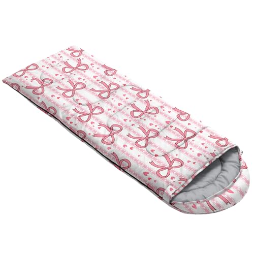 QOOMO Camping Sleeping Bags,3 Season Warm & Cool Weather,Lightweight,Waterproof Sleeping Bags for Adults & Kids,Traveling,and Outdoors,Camping Gear Equipment - color: Pink Bow 7