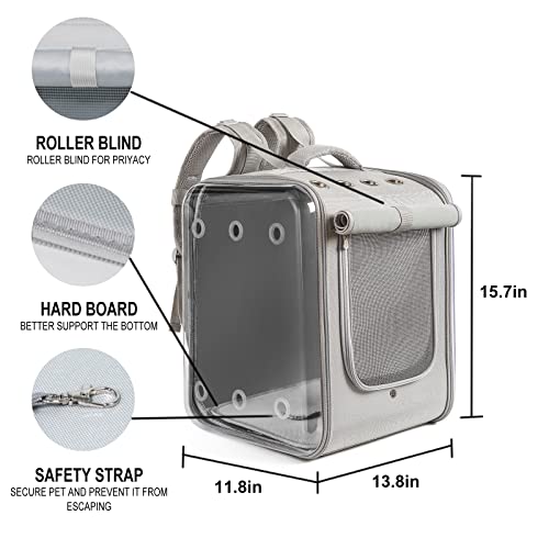 Cat Backpack Carrier Large Pet Backpack Carrier, 17lbs Load-Bearing Ventilated Design Dog Backpack Carrier for Small Dogs, Sturdy Cat Bubble Backpack for Travel, Hiking & Outdoor Use, Grey