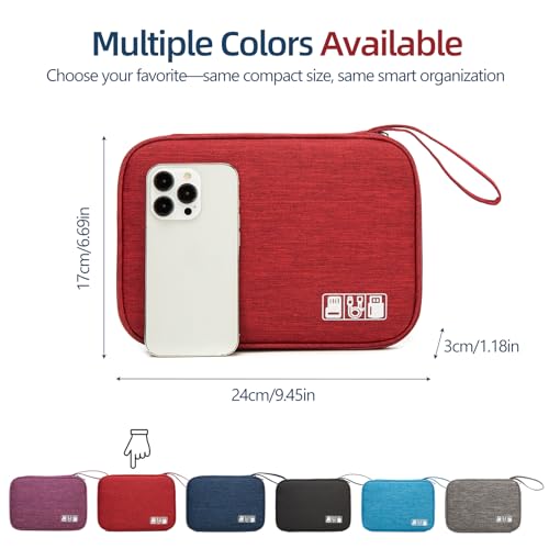 Cable Organizer Bag, Electronics Case for Cords, Chargers & Tech | Organize cables, chargers and power banks with elastic loops, mesh pockets and a slim design for travel. - color: red, size: S