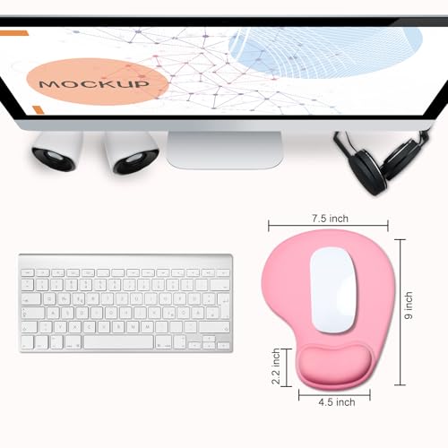 JIKIOU Ergonomic Mouse Pad with Gel Wrist Rest 2 Pack, Portable Small Pink | Upgraded-Prevent Gel Leakage, Ergonomic Design for Pain Relief, Cooling Gel filled, Smooth Lycra Surface, Non-Slip PU Base - color: 02Pink