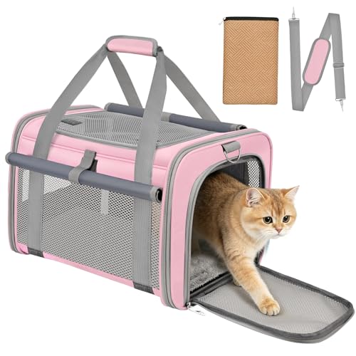 Cat Carrier Top Load, Privacy Curtains Soft Pet Travel Bag Airline Approved | Collapsible Soft-Sided Cat/Dog/Pet Carrier for Small Cats Dogs Puppy Under 16 lb, Washable Kitten Mesh Cage (16.9x10.8x10.8) - color: Pink