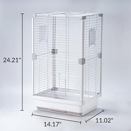 24" Portable Double-Layer Bird Cage, Travel Parrot Carrier with Handle for Vet Visits, Short Trips, White Metal Mesh Cage, for Parakeets, Cockatiels, Lovebirds, Small to Medium Birds
