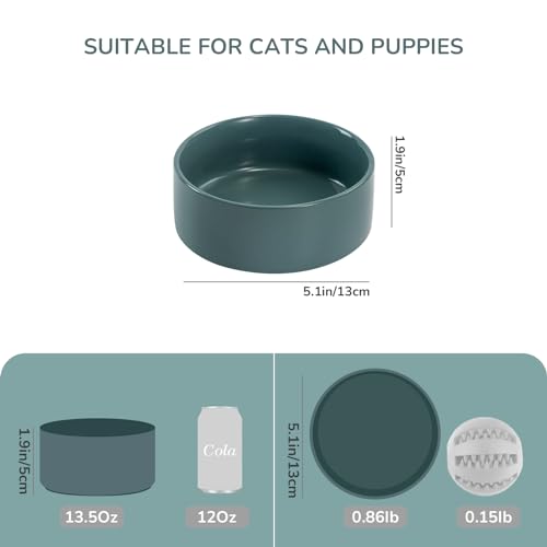 SPUNKYJUNKY 13.5OZ Ceramic Dog and Cat Bowl, Modern Cute Weighted Food Water Bowl for Replacement Light Green (1 Pack) - color: Light Green, size: 1.7 CUPS
