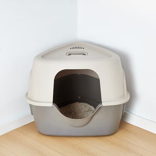 Amazon Basics Cat Litter Box with Lid, No-Mess, Spacious Enclosed Design with Odor Control, Easy Access, Stain Resistant, 26" x 23" x 20", Charcoal