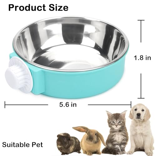 Stainless Steel Removable Pet Food Bowl, 2 Pcs Crate Dog Bowls | Anti-overturn Hanging Food Water Feeder Easy Install and Clean Pet Kennel Cage Bowl for Small Dog Cat Rabbit Guinea Pigs Bird - color: Blue&Green