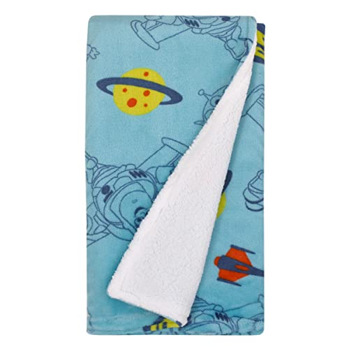 Disney Toy Story Aqua, Lime and Orange Buzz Lightyear Super Soft Sherpa Baby Blanket - color: Toy Story Aqua