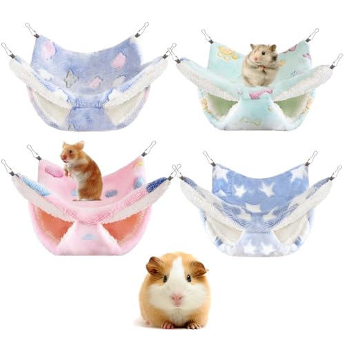4 Pcs of Rat Hammocks Small Animal Hammock Rat Hanging Bed Guinea Pig Hammock Guinea Pig Accessories for Small Animals Cage Chinchilla Parrot Sugar Glider Ferret Squirrel