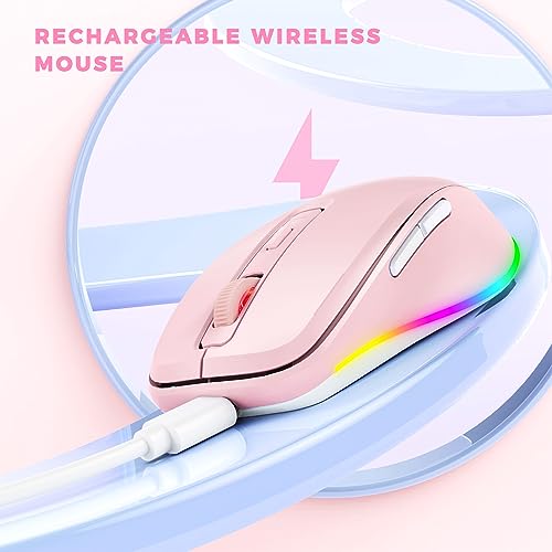PEIOUS Wireless Mouse Jiggler, LED Mouse with Built-in Mouse Mover, Pink | Rechargeable, Silent Clicks, Adjustable DPI and Random Movement Keep Computers Awake for Work-Life Balance on Laptop/PC/Mac - color: Pink
