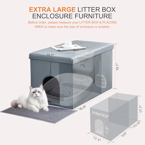 MEEXPAWS Cat Litter Box Enclosure Furniture Odor Control, Extra Large | XXL Hidden Cat Litter Box Bench Ottoman, Storage Cabinet Dog Proof, Waterproof Inside, Easy Clean, Easy Assembly, Grey - color: Grey, size: XXL L35.4'' x W19.7'' x H19.7''