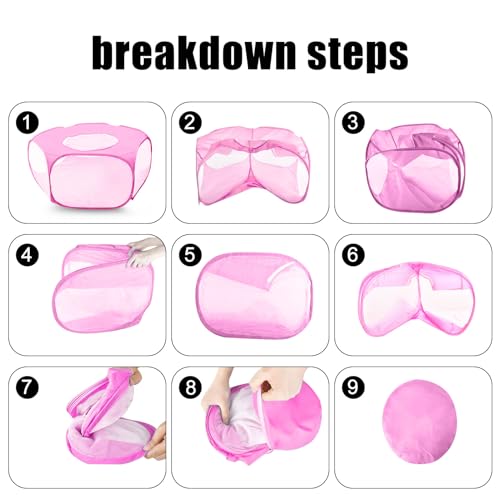 2-Pack Guinea Pig Carrier Backpack and Playpen with Lid, Breathable Pet Playpen Pop Open Exercise Fence, Portable Small Animal Cage for Rabbits, Chinchillas, Squirrel, Lizard, Sugar Glider - color: Pink