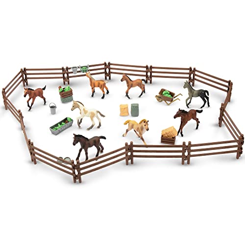 Toymany 24PCS Plastic Corral Fencing Playset Accessories for Farm Animals Figurines, Cake Toppers - Educational Gift for Kids and Toddlers - style: Brown(24PCS)
