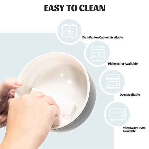 SPUNKYJUNKY 13.5OZ Ceramic Dog and Cat Bowl, Modern Cute Weighted Food Water Bowl for Replacement White-Grey (1 Pack) - color: White-grey, size: 1.7 CUPS
