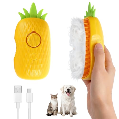 Cat Steam Brush for Shedding, 4 in 1 Rechargeable Steam Brush for Cats and Dogs, Anti-Static, Massage, Cleaning, Shedding & Combing All in One! (Yellow) - color: Yellow