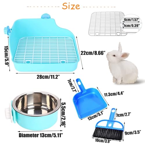 Rabbit Litter Box for Cage Bunny Corner Litter Bedding Box Small Animal Litter Pan Hanging Pet Bowls Cage Potty Trainer Pet Toilet for Rabbit Bunny Guinea Pigs Small Animals(Blue) - color: Blue, size: S: 11.02 x 8.66 x 5.9 inches (Fixed on both sides)