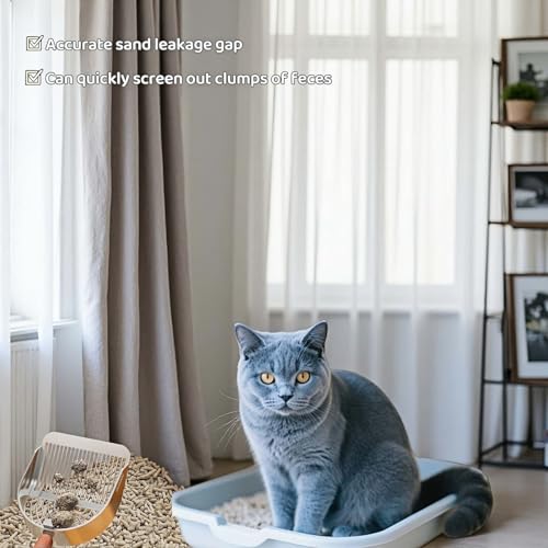 Premium Stainless Steel Cat Litter Scoop-Triple Guard Walls&Non-Stick Design,Silver,Flat Shovel Head Design Solid Deep Edge Wood Handle,Dual Hooks 1Pack,6.1x5.3inch (Silver long strip) (Silver) - color: Silver