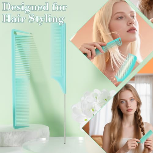 SALONSILK Mint Green 4PCS Professional Comb Set, Wide Tooth Rat Tail Fine Tooth Hair Combs, Braiding Cutting Barber Styling Curly Parting Set for Men and Women - color: Mint-4 PCS