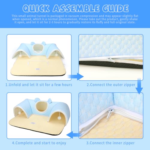 YUEPET 3-Way Bunny Tunnel Bed, Rabbit Play Tunnel for Medium Small Bunnies | Rabbit Tunnels for Indoor Bunnies, Removable Washable Cover, Anti-Slip Bottom, 29.5 x 21.7 in, For Guinea Pigs, Blue - color: Blue