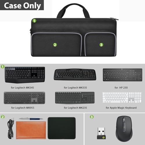 Keyboard Carrying Case for Logitech MK270 MK345 MK335 MK955 | For Office Users, Commuters, and Travelers; Organizer with Mouse and USB Receiver Pocket, Case Only - Black - color: black