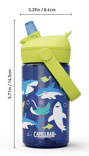 CamelBak Thrive Flip Straw Kids Water Bottle with Bite Valve, Tritan Renew Design for School and Travel, 14oz, Sharks and Rays - color: Sharks and Rays