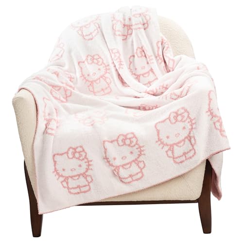 Jay Franco Sanrio Hello Kitty Cute Fluffy Throw Blanket - Reversible 50x60 | Cozy Feather Knit, Super Soft Checkered Pink Kawaii, Lightweight, Machine Washable for Couch, Sofa, Bed (Officially Licensed) - color: White - Hello Kitty