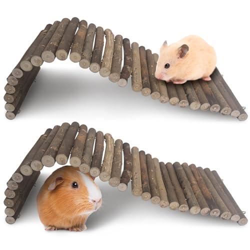 Hamiledyi 2 PCS Natural Wood Hamster Bridge, Bendable Climbing Ladder Small Animal Cage Accessories for Dwarf Hamster, Gerbils, Mice, Sugar Glider (15.7×5.9 in) - size: 15.7" × 5.9" (2 pcs)