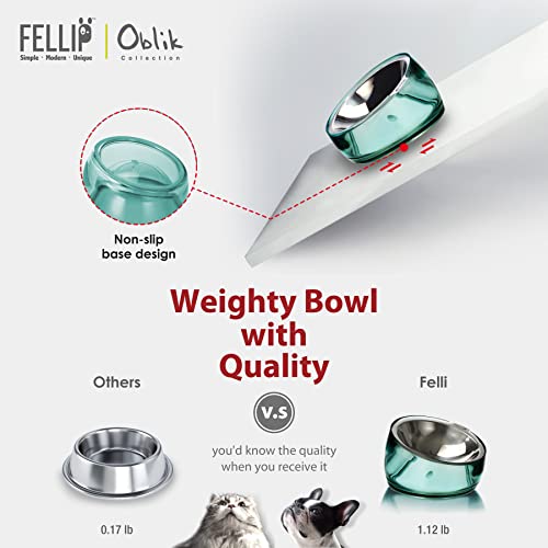 Felli Oblik Elevated Cat Bowl Removable Stainless Steel Wide Dish for Dry Wet Food Feeding & Dishwasher Clean, Slanted Whisker Fatigue Friendly Metal Plate (Classic, 0.5 Cups Shallow Dish) - color: Classic, size: 0.5 Cups Shallow Dish