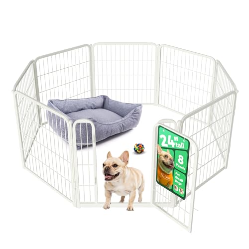 FXW Homeplus Indoor Dog Playpen, 24" H, 8 Panels, for Puppies & Small Dogs | Stress-free play, Heavy-duty, Semi-open design, Easy setup, Threshold-free gate, Expandable, Patented - color: White, size: 24"H