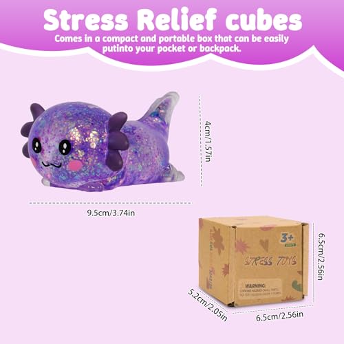Axolotl Squishy Toy, Soft Slow Rising Sensory Fidget Toy, Cute Stretchy Axolotl Squeeze Toy, Stress Relief Desk Toy Gift for Kids and Adults(Purple) - color: Purple