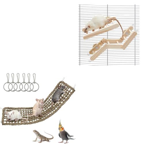 Flexible Wooden Rat Climbing Toys & 30x7inch Rat Climbing Toys, Adjustable Ladder Stairs and Chewable Seagrass Mat for Pet Rats