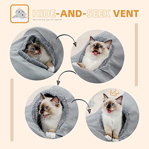 PAWZ Road Cat Tunnel 51 Inches Long Cat Toys Collapsible Tunnel 12”Diameter | Large Cats Tube for Big Cats,Rabbits and Puppy Extra Long Cat Play Tunnel Straight with 2 Peepholes for Indoor&Adult Cats