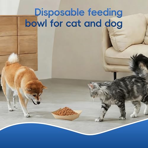 100pcs Disposable Cat Dog Food Bowls, 2Lb Disposable Pet Food Bowl, Paper Food Trays for Wet, Dry Food and Water, 16 oz Feeding Bowl for Puppy, Small Dog, Medium Dog, Cat