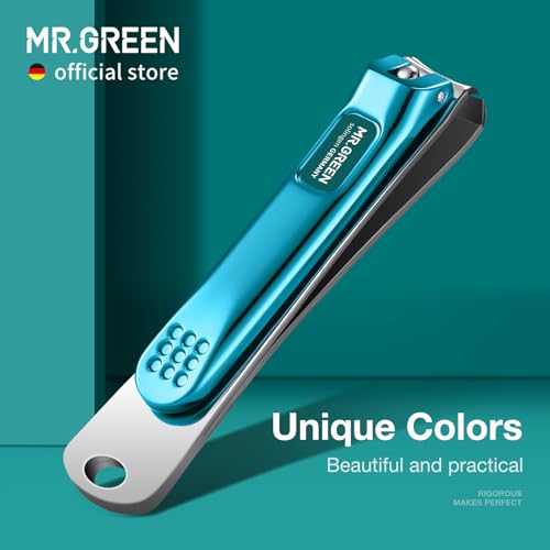 MR.GREEN Nail Clippers Curved Blades Fingernail Cutter Nippers Manicure Scissors Stainless Steel Pedicure Tools with Nail Flies (Medium-Blue) - color: Medium-blue