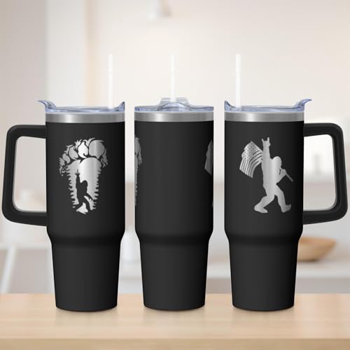 30oz Bigfoot Stainless Steel Tumbler with Handle and Straw,Sasquatch Big Foot Lover Laser Engrave Insulated Cup Water Bottle with Lid and Straw,Women Gifts - color: Bigfoot