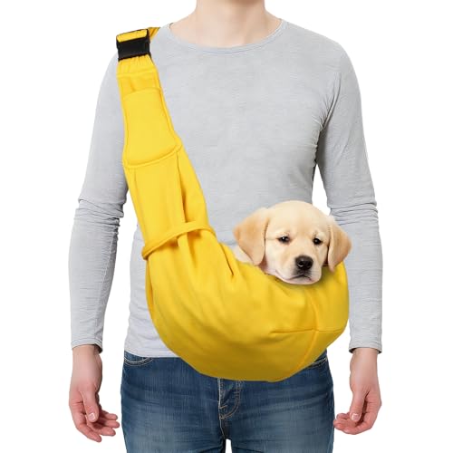 Dog and Cat Sling Carrier Up to 16.5 Lbs, Hand-Free Reversible Pet Sling Carrier with Adjustable Strap and Pocket, (Yellow, 1 Pcs) Intended for Hiking/Camping/Traveling - color: Yellow