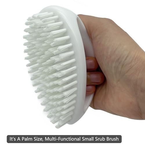GKETN Small Scrub Brush with Stiff Nylon Bristles Heavy Duty Cleaning Brush | Good for Household Use, Like Bathroom, Kitchen, Grout, Tiles - Teardrop Handle & Hangable Design, Easy Scrubbing - White - color: White