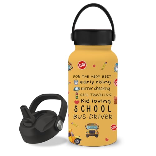 25oz Bus Driver Water Bottle with 2 Lid - School Bus Driver Stainless Steel Insulated Water Bottles with Straw, BPA-free Leakproof Sports Waters Bottle for Office Travel, Gifts Cup for Driver - color: Bus driver