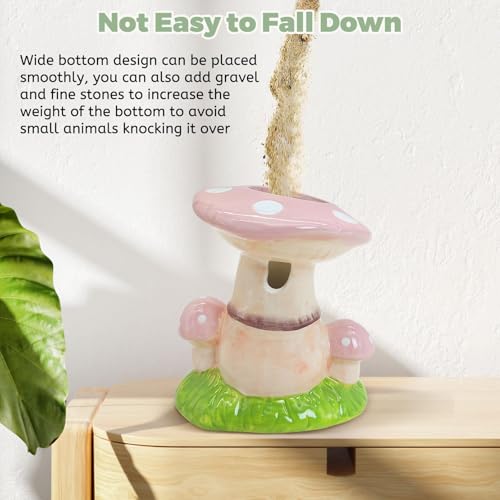 PINVNBY Hamster Water Bottle No Drip Ceramic Automatic Gerbil Water Bottle 80ML Water Dispenser with Mushroom Stand Holder for Gerbils Syrian Hamsters Dwarf Hamsters Mice (Pink) - color: Pink
