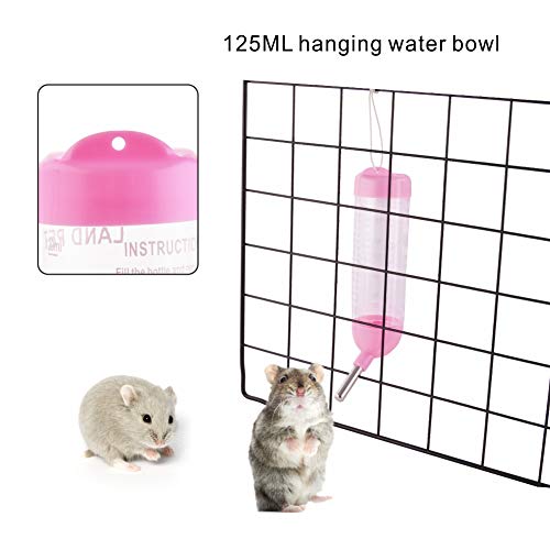 Guardians Hamster Water Bottle, Little Pet Automatic Drinking Bottle with Food Container Base Hut Hanging Water Feeding Bottles Auto Dispenser for Small Animals (125ml,Pink) - color: Pink, size: 125ml