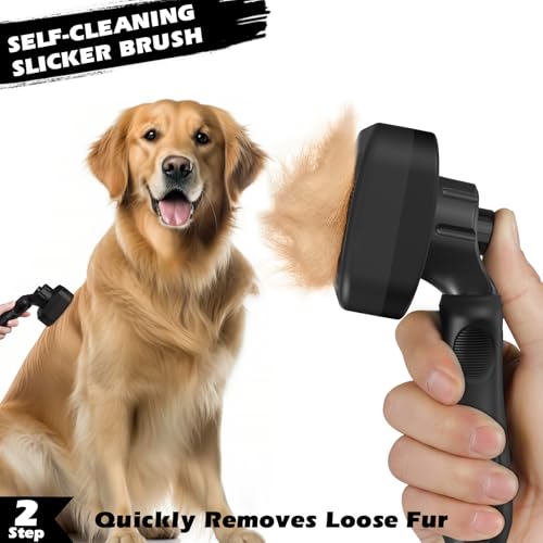 Professional 3PCS Self Cleaning Slicker Brush & Pet Grooming Rake & Flea Comb for Dogs,Cats and Horses | Double-Sided Dematting Comb & Skin Friendly Deshedding Grooming Tool | Pet Supplies (Black) - color: Black