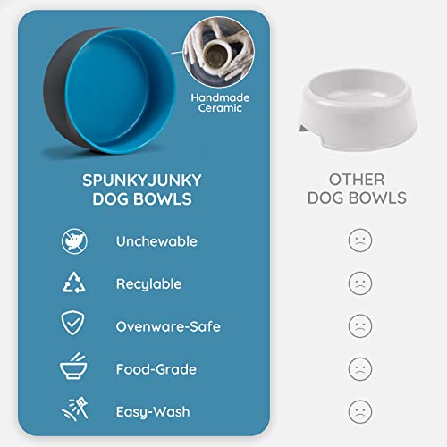 SPUNKYJUNKY Ceramic Dog and Cat Bowl Set with Wooden Stand, Modern Cute Weighted Food Water Set for Small Size Dogs (13.5OZ) & Medium Sized Dogs (28.7OZ) & Cats (3.6 Cups, 2 × Blue-Grey) - color: Blue-Grey × 2, size: 3.6 cups
